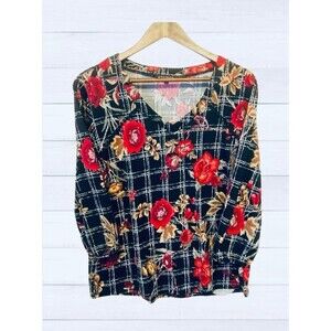 Ava & Grace Women’s Clothing 3/4 Sleeve Top Black Floral Size Large